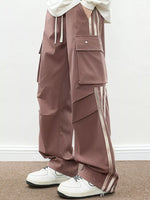 Men's Plus Size Casual Loose Cargo Pants with Side Stripes