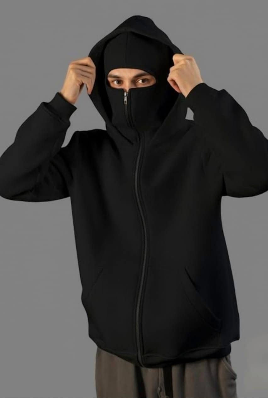 Men's Zip Up Long Sleeve Hoodie with Mask