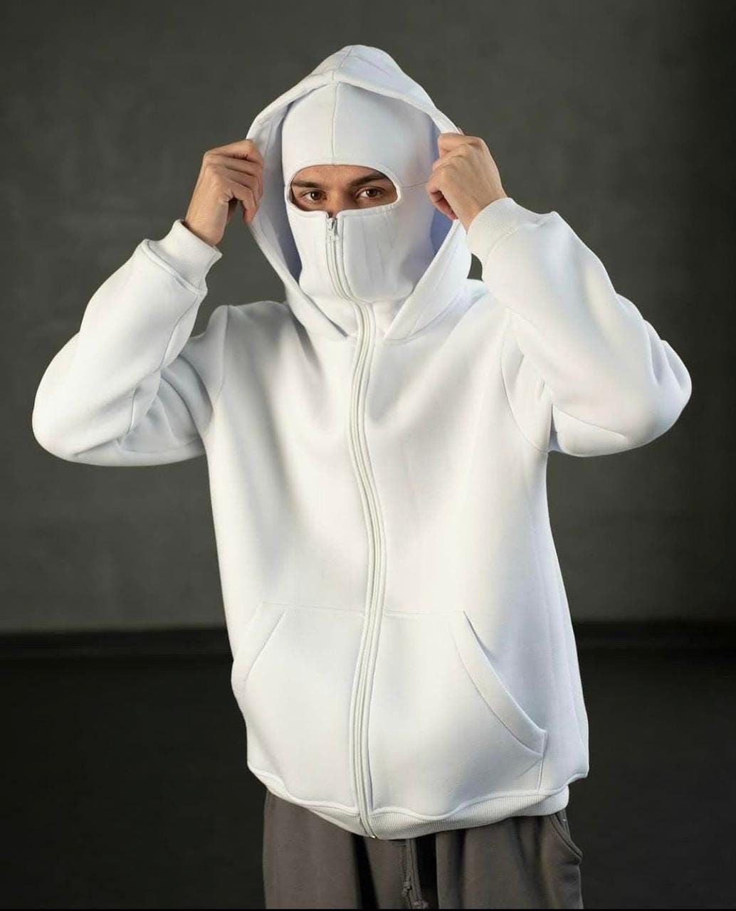 Men's Zip Up Long Sleeve Hoodie with Mask