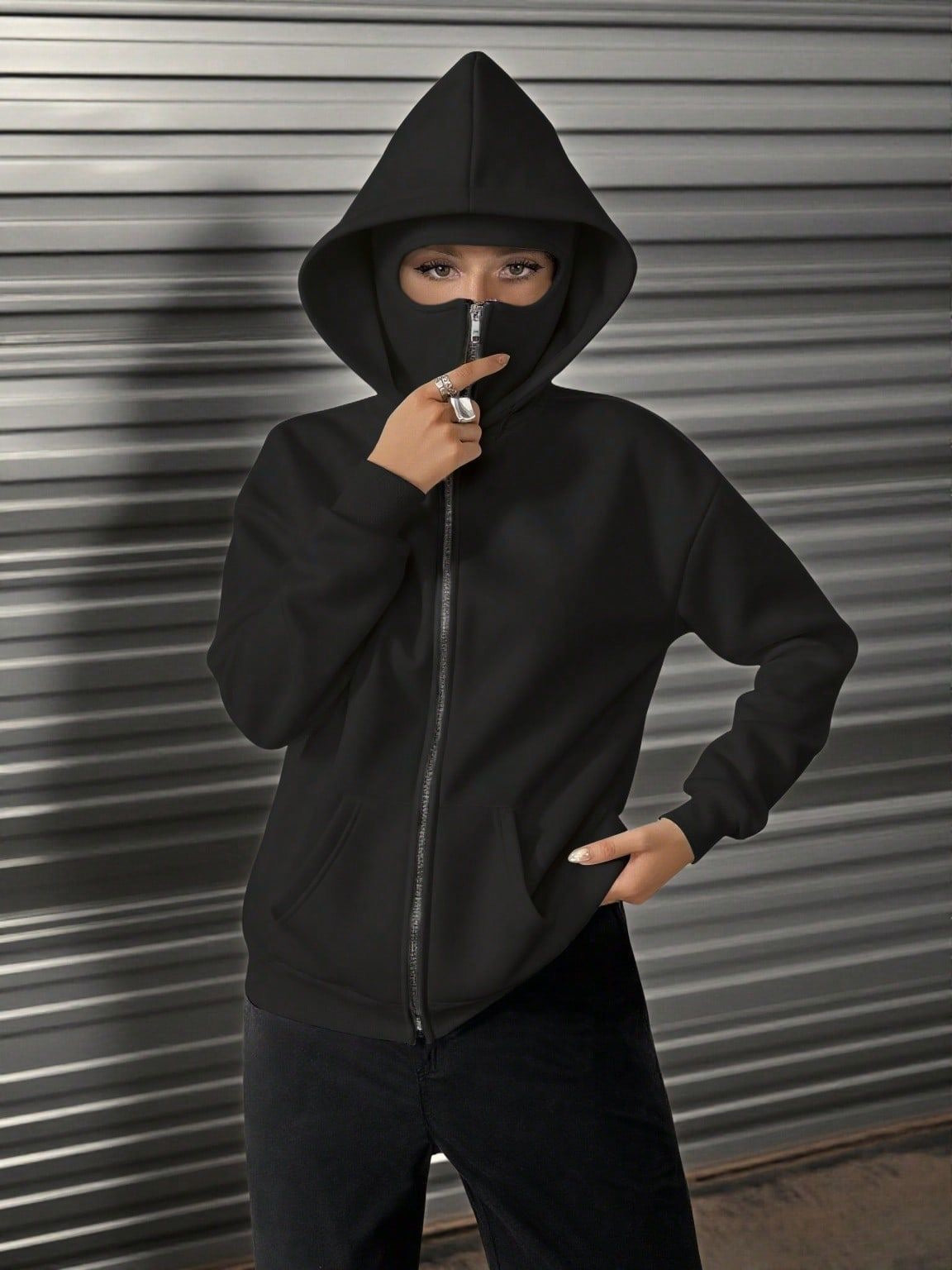 Men's Zip Up Long Sleeve Hoodie with Mask