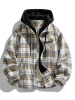 Men's Plus Size Drawstring Hooded Plaid Shirt Jacket